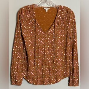 Lucky Brand Brown/Pink & White pattern Top Size Small